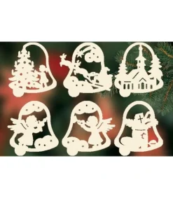 6 Clochettes De Noël En Bois Avec Motifs - Set N° 19<Ratags, décos de Noël lumineuses en bois Discount