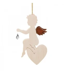 Ange En Bois D'Erable Avec Un Cristal Swarovski Assis Sur Un Coeur<Waldfabrik, photophore en bois et étoile sapin de Noël Sale