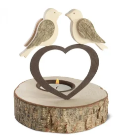 Bougeoir En Bois, 2 Oiseaux Sur Un Coeur, 13 Cm<Waldfabrik, photophore en bois et étoile sapin de Noël Hot