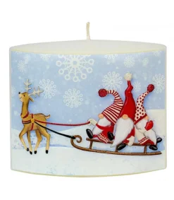 Bougie De Noël Longue Avec Des Pères Noël Sur Un Traineau<Ewa Kerzen, bougies de Noël et bougies de l'Avent Sale