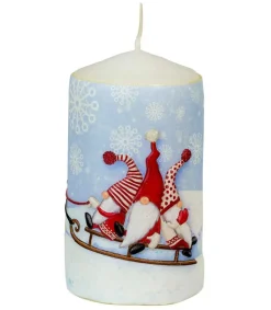 Bougie De Noël Ronde Avec Des Pères Noël Sur Un Traineau<Ewa Kerzen, bougies de Noël et bougies de l'Avent New