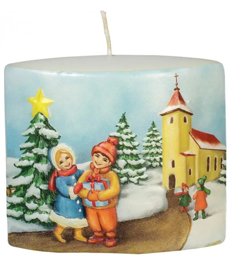 Bougie De Noël Vintage Scene Enfant Et Village<Ewa Kerzen, bougies de Noël et bougies de l'Avent Outlet