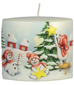 Bougie De Noël Vintage Scene Bonhommes De Neige Et Sapin<Ewa Kerzen, bougies de Noël et bougies de l'Avent Discount