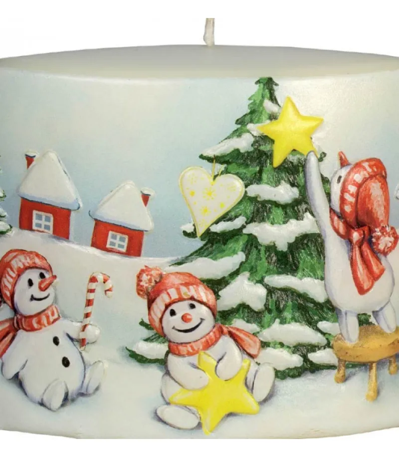 Bougie De Noël Vintage Scene Bonhommes De Neige Et Sapin<Ewa Kerzen, bougies de Noël et bougies de l'Avent Discount