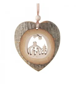 Coeur En Bois A Suspendre Motif Cisele Crèche Et Etoile, 7 Cm<Waldfabrik, photophore en bois et étoile sapin de Noël Cheap
