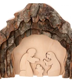 Crèche De Noël 13 Cm, Taillee Dans Une Ecorce De Bois, Motif Etable<Waldfabrik, photophore en bois et étoile sapin de Noël Fashion