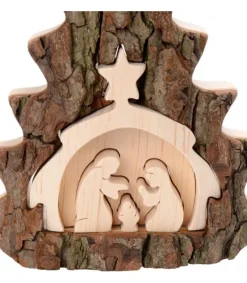 Crèche De Noël 16 Cm, Taillee Dans Une Ecorce De Bois En Forme De Sapin<Waldfabrik, photophore en bois et étoile sapin de Noël Fashion
