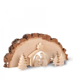 Crèche De Noël En Bois Cisele Dans Un Rondin De Bois, 30 Cm<Waldfabrik, photophore en bois et étoile sapin de Noël Cheap