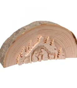 Crèche De Noël En Relief, Taillee Dans Un Rondin De Bois, 15 Cm<Waldfabrik, photophore en bois et étoile sapin de Noël Discount
