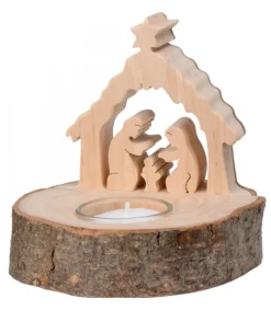 Crèche De Noël Sur Rondin De Bois Avec Bougeoir<Waldfabrik, photophore en bois et étoile sapin de Noël Fashion