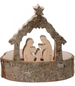 Crèche De Noël Sur Rondin De Bois Avec Bougeoir<Waldfabrik, photophore en bois et étoile sapin de Noël Fashion