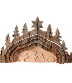 Crèche De Noël Taillee Dans Une Ecorce De Bois, Motif Grotte, 20 Cm<Waldfabrik, photophore en bois et étoile sapin de Noël Best