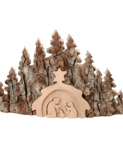 Crèche De Noël Taillee Dans Une Ecorce De Bois, Motif Etable, 20 Cm<Waldfabrik, photophore en bois et étoile sapin de Noël Store