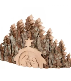 Crèche De Noël Taillee Dans Une Ecorce De Bois, Motif Etable, 20 Cm<Waldfabrik, photophore en bois et étoile sapin de Noël Store