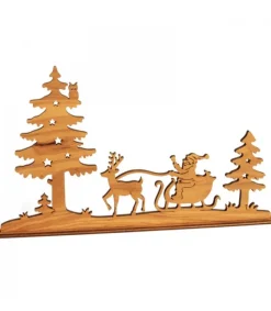 Diorama En Placage D'Olivier, Père Noël En Traineau Dans La Foret,12 Cm<Waldfabrik, photophore en bois et étoile sapin de Noël Sale