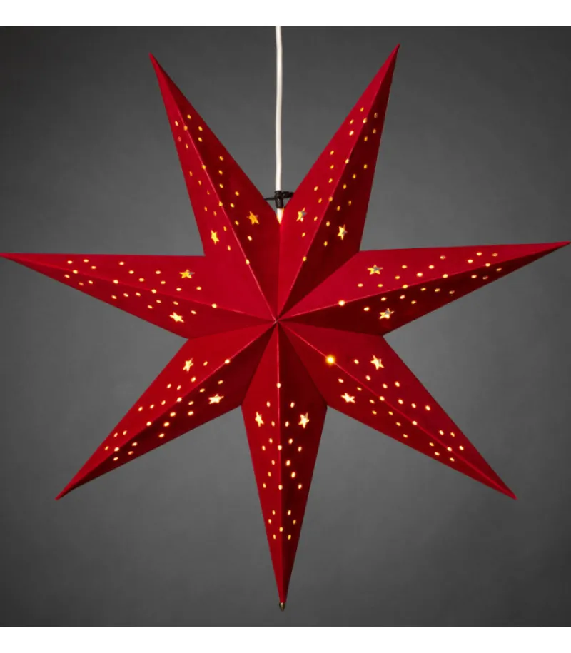 Etoile Lumineuse 7 Branches En Papier Velours Rouge A Suspendre, 60 Cm<Konstsmide, guirlandes lumineuses de Noël Hot