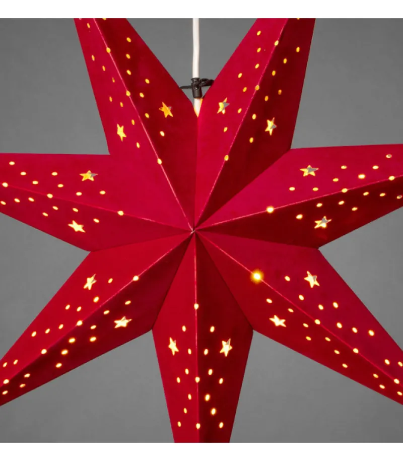 Etoile Lumineuse 7 Branches En Papier Velours Rouge A Suspendre, 60 Cm<Konstsmide, guirlandes lumineuses de Noël Hot
