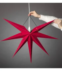 Etoile Lumineuse 7 Branches En Papier Velours Rouge A Suspendre, 60 Cm<Konstsmide, guirlandes lumineuses de Noël Hot