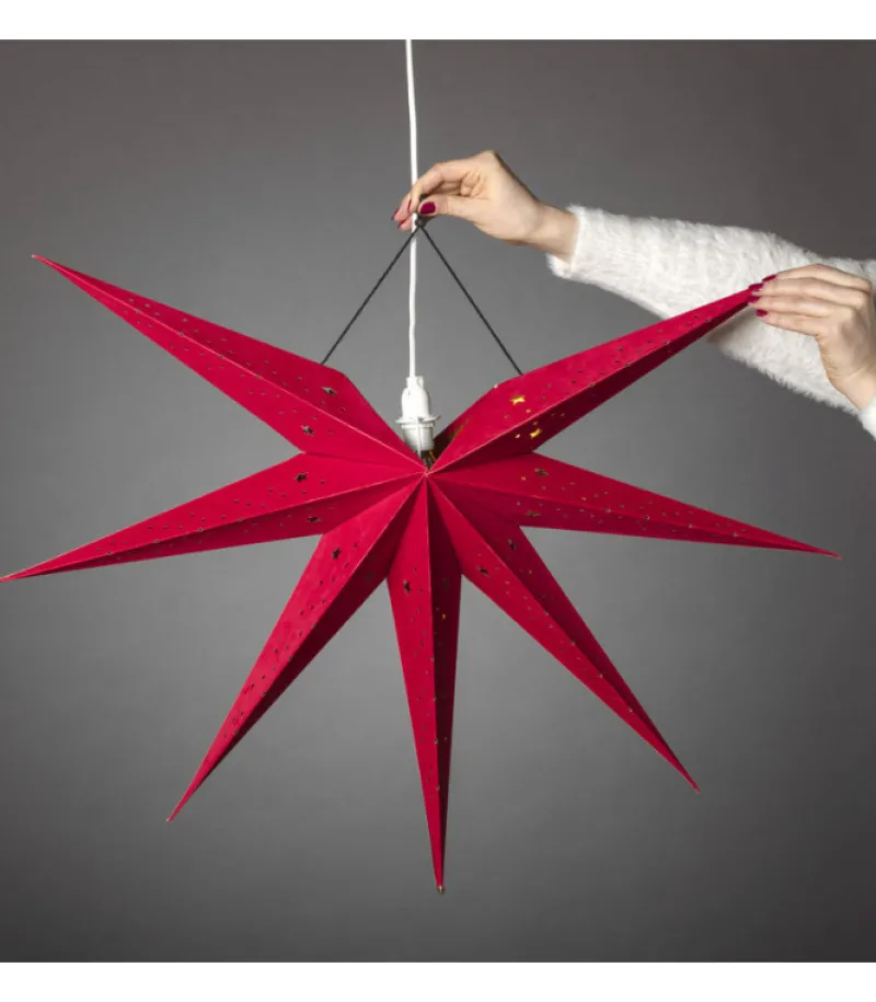 Etoile Lumineuse 7 Branches En Papier Velours Rouge A Suspendre, 60 Cm<Konstsmide, guirlandes lumineuses de Noël Hot