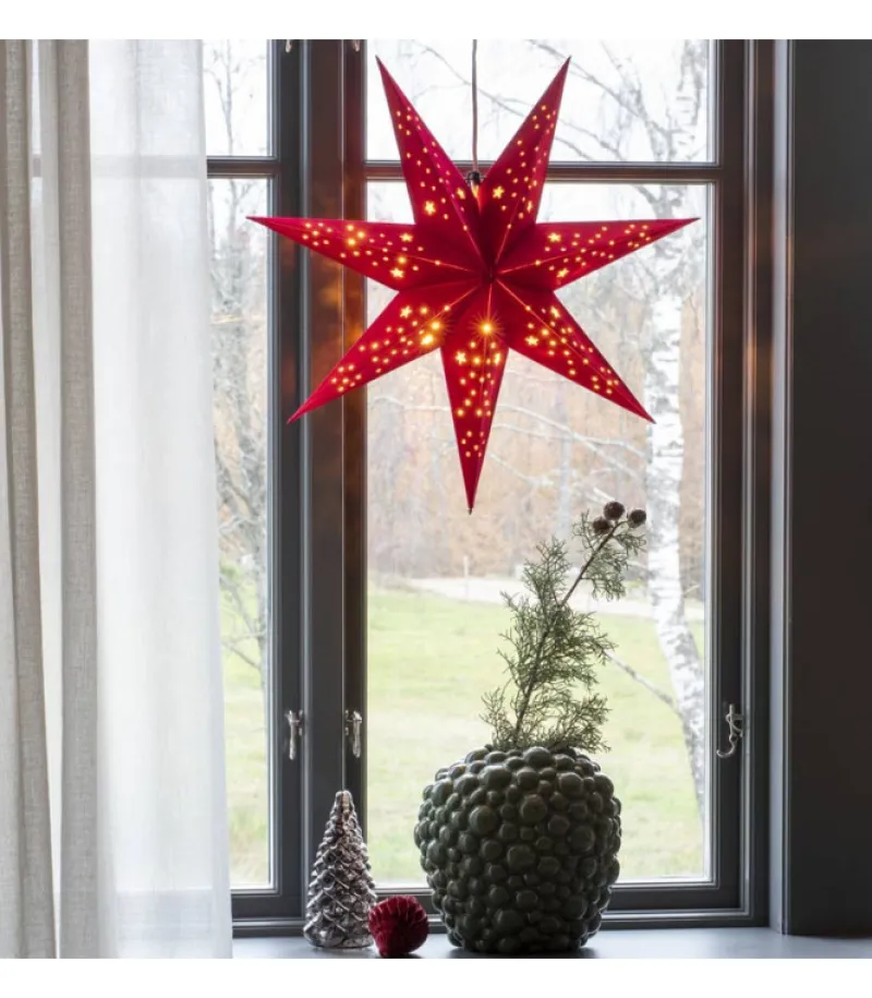 Etoile Lumineuse 7 Branches En Papier Velours Rouge A Suspendre, 60 Cm<Konstsmide, guirlandes lumineuses de Noël Hot
