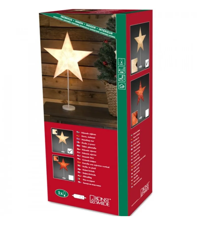 Etoile Lumineuse Electrique 5 Branches En Papier, Blanche, Sur Pied Blanc, 46 Cm<Konstsmide, guirlandes lumineuses de Noël Sale