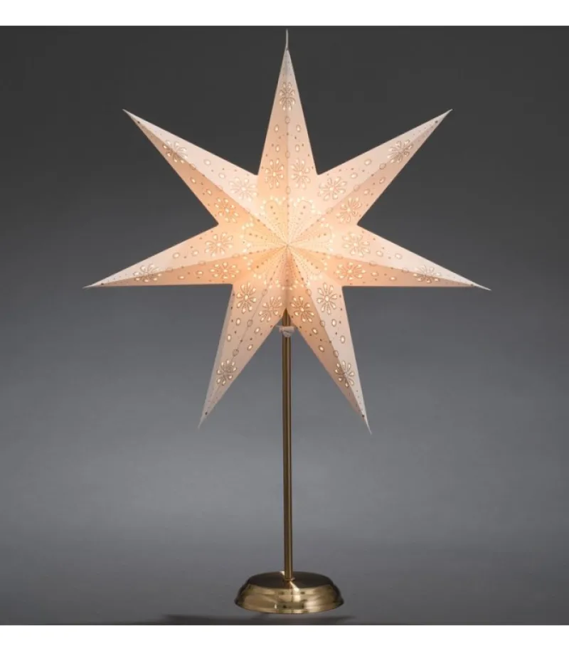 Etoile Lumineuse Electrique 7 Branches En Papier, Blanche, Sur Pied Laiton, 48 Cm<Konstsmide, guirlandes lumineuses de Noël Online