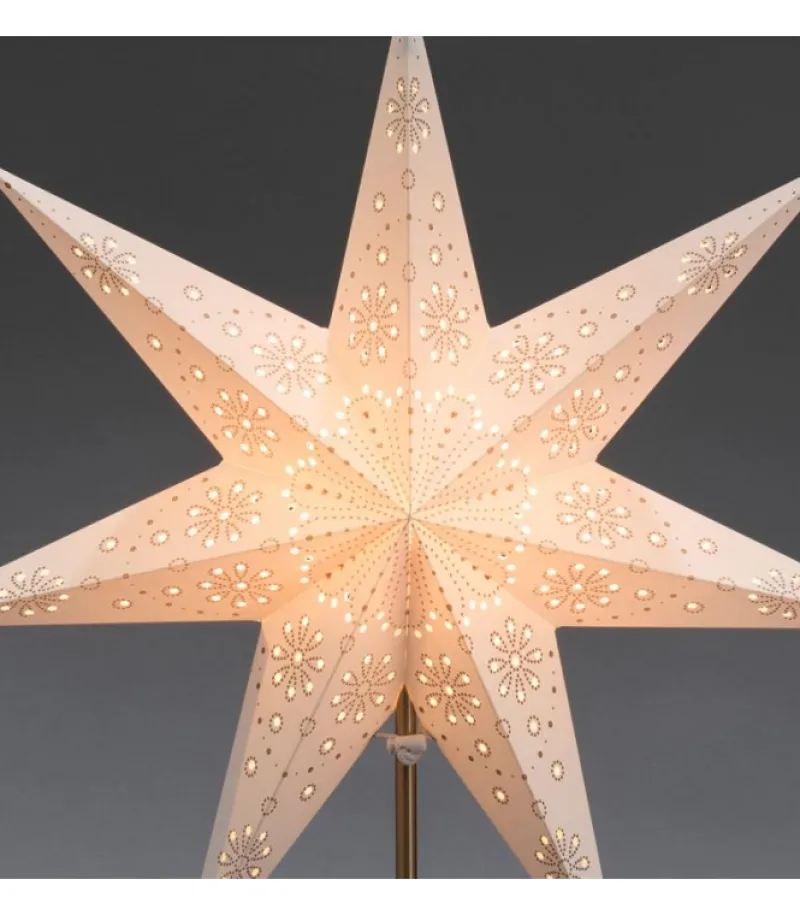 Etoile Lumineuse Electrique 7 Branches En Papier, Blanche, Sur Pied Laiton, 48 Cm<Konstsmide, guirlandes lumineuses de Noël Online