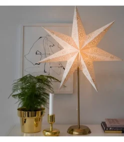 Etoile Lumineuse Electrique 7 Branches En Papier, Blanche, Sur Pied Laiton, 48 Cm<Konstsmide, guirlandes lumineuses de Noël Online