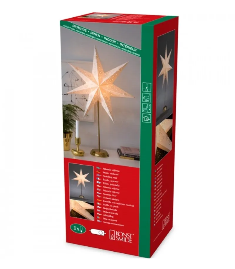 Etoile Lumineuse Electrique 7 Branches En Papier, Blanche, Sur Pied Laiton, 48 Cm<Konstsmide, guirlandes lumineuses de Noël Online