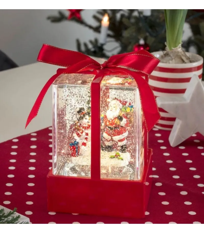 Lanterne À Neige "Cadeau De Noël" Avec Père Noël & Bonhomme De Neige<Konstsmide, guirlandes lumineuses de Noël Shop