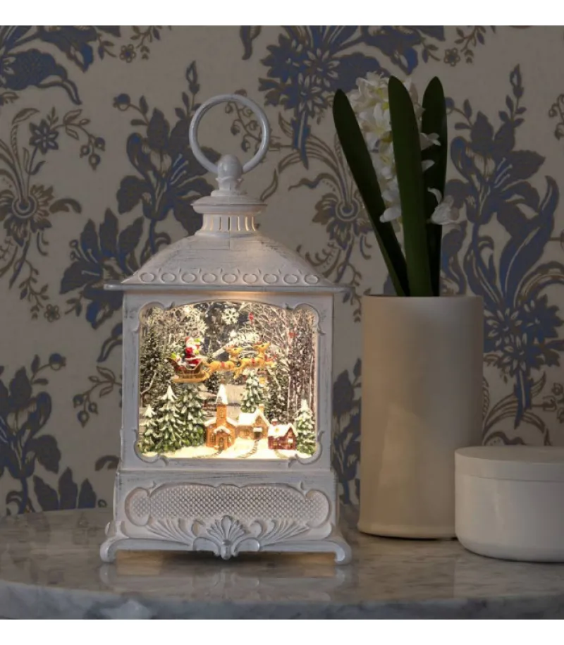 Lanterne De Noël Blanche, Père Noël Volant Au-Dessus D'Un Village<Konstsmide, guirlandes lumineuses de Noël Store