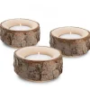 Lot De 3 Bougeoirs En Bois Avec Ecorce, 9 Cm<Waldfabrik, photophore en bois et étoile sapin de Noël Cheap