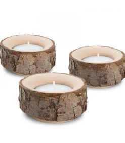Lot De 3 Bougeoirs En Bois Avec Ecorce, 9 Cm<Waldfabrik, photophore en bois et étoile sapin de Noël Cheap