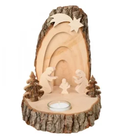 Petite Crèche De Noël En Ecorce De Bois Avec Sapins Et Bougeoir<Waldfabrik, photophore en bois et étoile sapin de Noël New