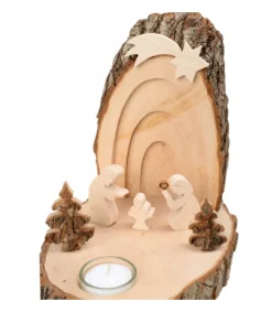 Petite Crèche De Noël En Ecorce De Bois Avec Sapins Et Bougeoir<Waldfabrik, photophore en bois et étoile sapin de Noël New