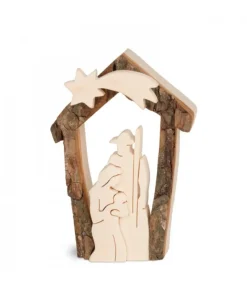 Petite Crèche De Noël En Ecorce 7,5 Cm, Avec Nativite En Bois D'Erable<Waldfabrik, photophore en bois et étoile sapin de Noël Fashion
