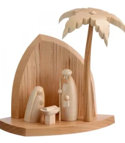 Petite Crèche Moderne En Bois Avec Un Palmier Et La Nativite<Schalling, crèche moderne Clearance