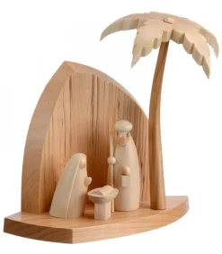 Petite Crèche Moderne En Bois Avec Un Palmier Et La Nativite<Schalling, crèche moderne Clearance