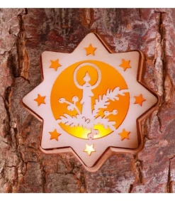 Photophore En Rondin De Bois, 2 Motifs Crèche Et Bougie<Waldfabrik, photophore en bois et étoile sapin de Noël Sale