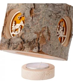 Photophore Rondin De Bois, Avec 3 Motifs Crèche, Père Noël Et Bougies<Waldfabrik, photophore en bois et étoile sapin de Noël Sale