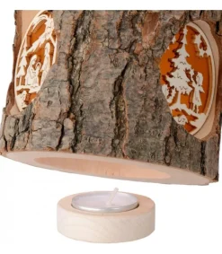 Photophore Rondin De Bois, Avec 3 Motifs, Crèche, Anges Et Bonhomme De Neige<Waldfabrik, photophore en bois et étoile sapin de Noël Flash Sale