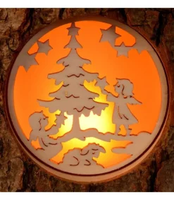 Photophore Rondin De Bois, Avec 3 Motifs, Crèche, Anges Et Bonhomme De Neige<Waldfabrik, photophore en bois et étoile sapin de Noël Flash Sale