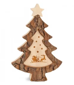 Sapin De Noël En Bois Avec Gravure Père Noël Et Luge, 15 Cm<Waldfabrik, photophore en bois et étoile sapin de Noël Store