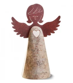 Statuette Ange En Bois Avec Coeur Et Ailes Metal, 26 Cm<Waldfabrik, photophore en bois et étoile sapin de Noël Online