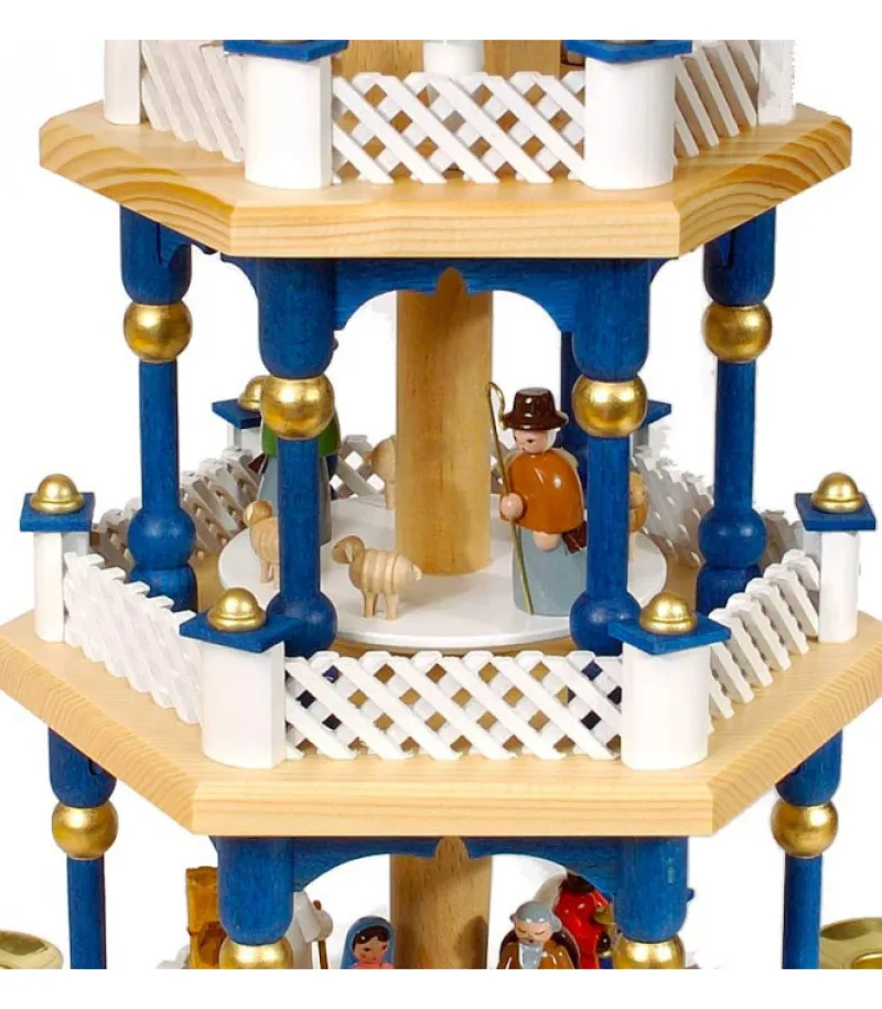 Weihnachtspyramid Allemande 2 Etages Blanc Bleu<Richard Glasser, Pyramides de Noël allemandes Online