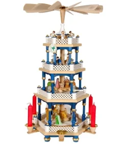 Weihnachtspyramid Allemande Aux Couleurs Baroques Blanc Et Bleu<Richard Glasser, Pyramides de Noël allemandes Discount